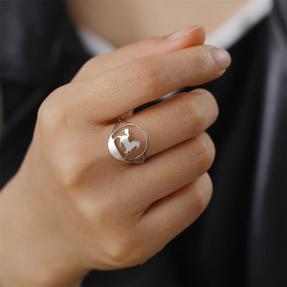 My Shape Horse Rings for Women Girls Running Horse Finger Rings Stainless Steel Lucky Fashion Jewelry Gifts for Horse Lovers