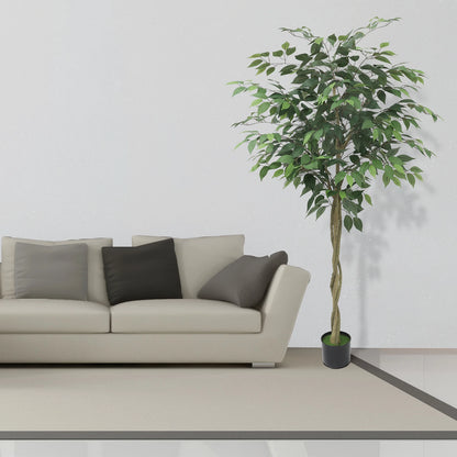 5FT 6FT 7FT Artificial Ficus Tree with Realistic Leaves and Lifelike Trunk,Faux Ficus Tree with Pot for Home Decor