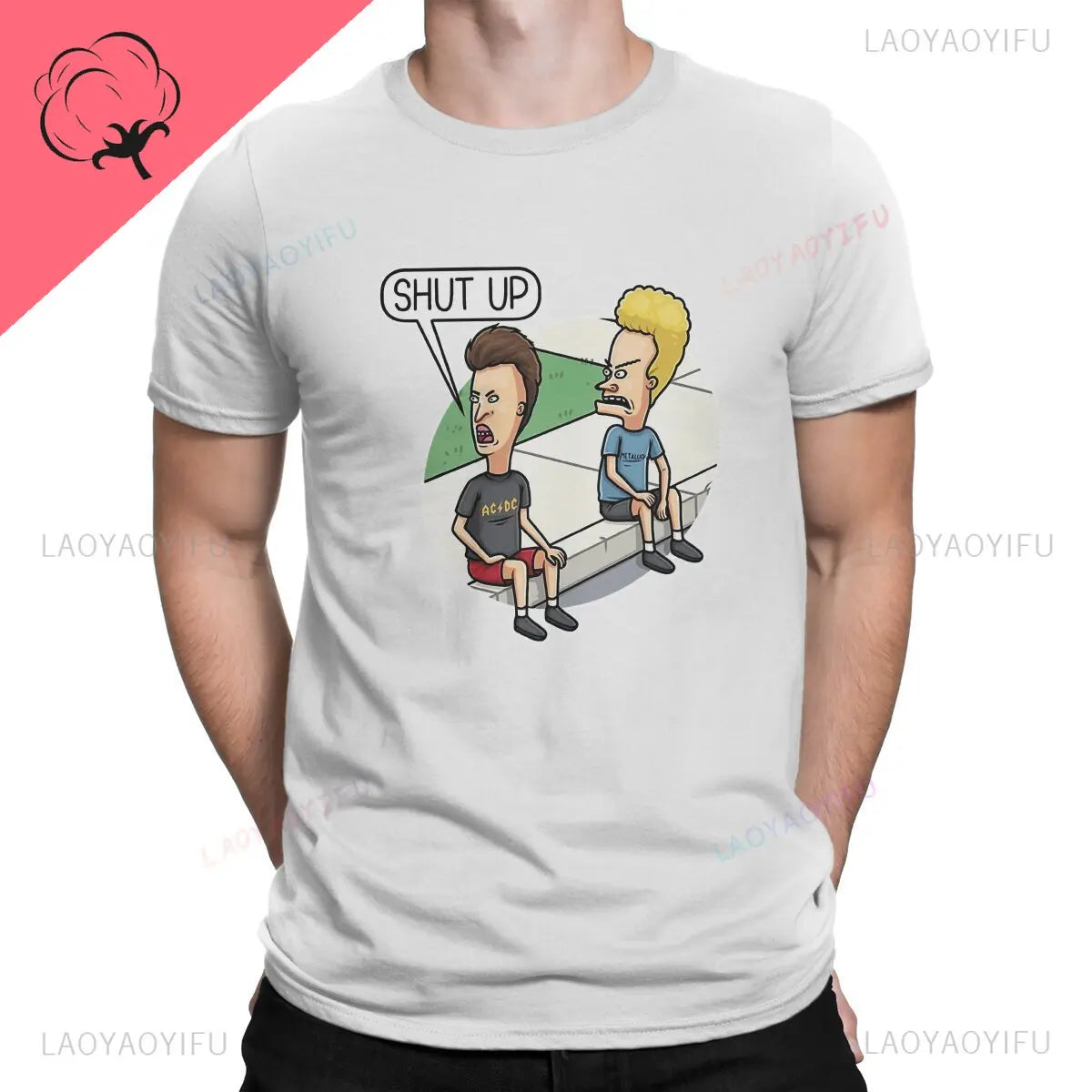 Shut Up Beavis and Butthead Print Funny Sarcastic Cartoon Men Tshirt Fashion Cotton TShirt Hip-hop Tops Male Short Sleeve Tee