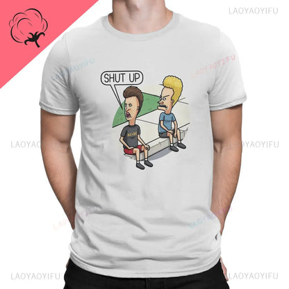 Shut Up Beavis and Butthead Print Funny Sarcastic Cartoon Men Tshirt Fashion Cotton TShirt Hip-hop Tops Male Short Sleeve Tee