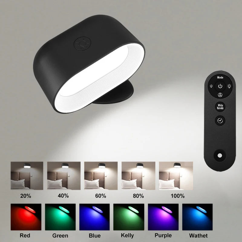 Magnetic LED Wall Light Rechargeable Reading Lights 360° Rotation Touch Remote Control Cabinet Spotlight Round Shape Night Lamp