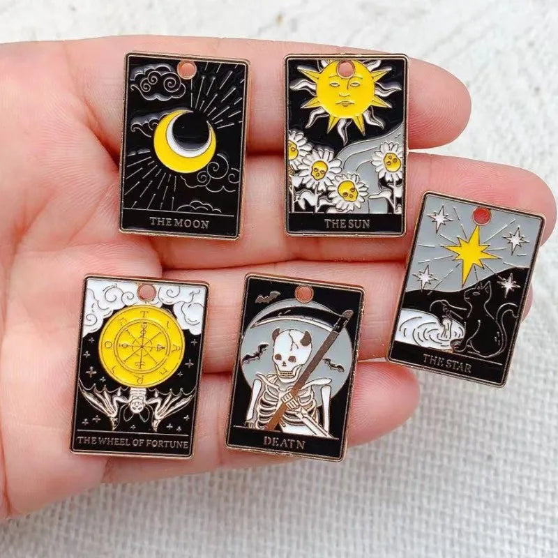 10pcs Tarot Card Charms Magical Divination Crafts  Enamel  Board Sun Moon And Lovers Jewelry DIY Accessories