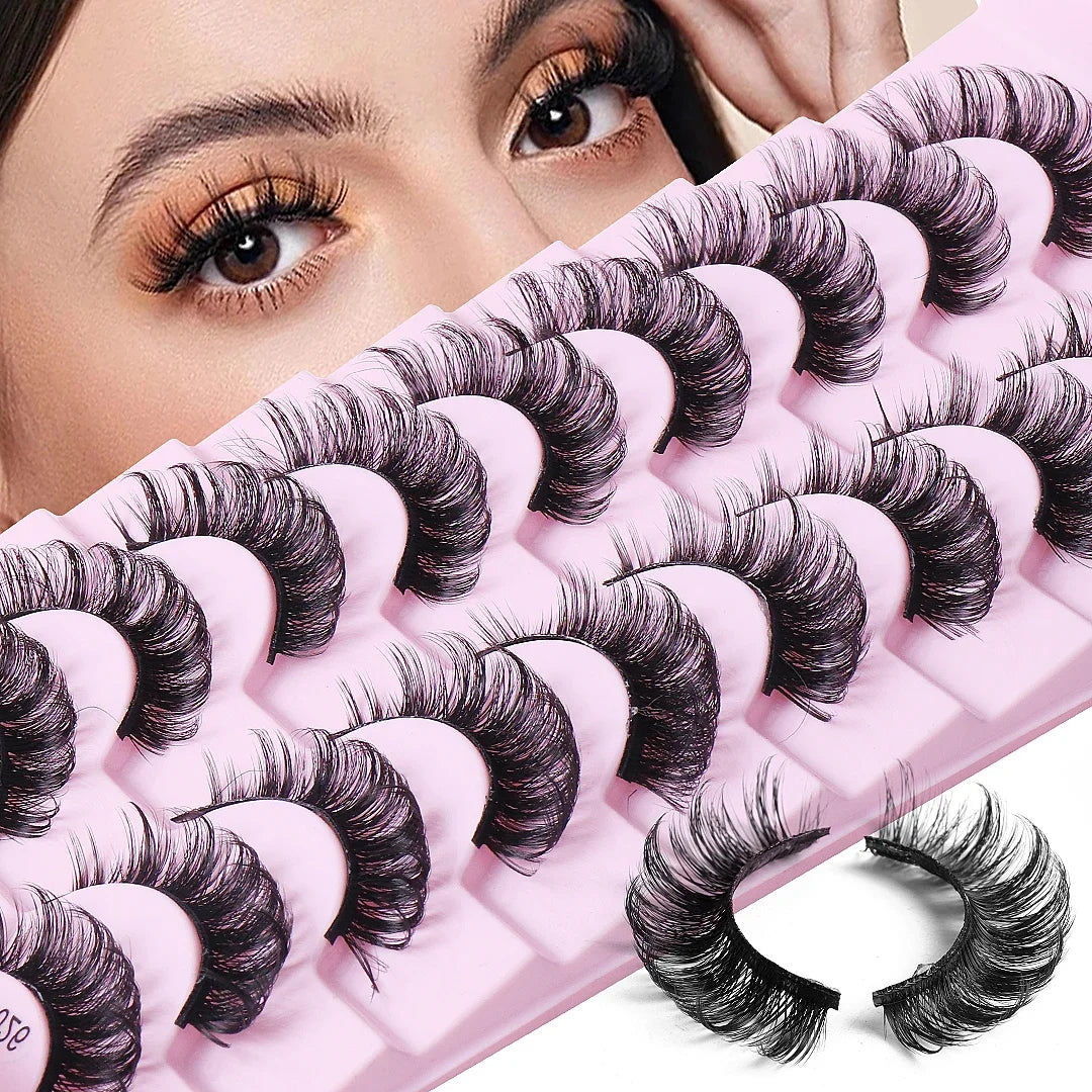 10 pairs Russian Strip Lashes Fluffy Mink Lashes 3D False Eyelashes Russian Volume Eyelashes Fake Eyelash Extension Make Up