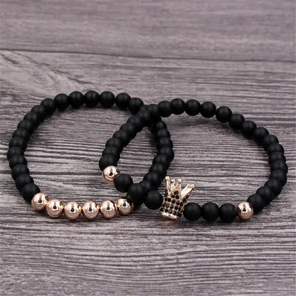 2Pcs/Set Couple Bracelets Sets For Women Men Fashion Beads Crown Elastic Charm Handwear Temperament Lovers Friends Bangle Gifts