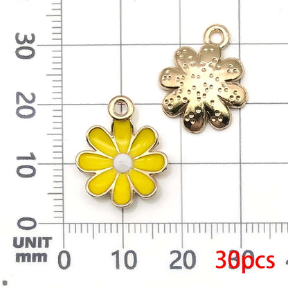 30pcs Yellow & Rose Red Enamel Flower Charms Alloy Small Daisies,  Chrysanthemum Pendants For DIY Jewelry Making Accessories