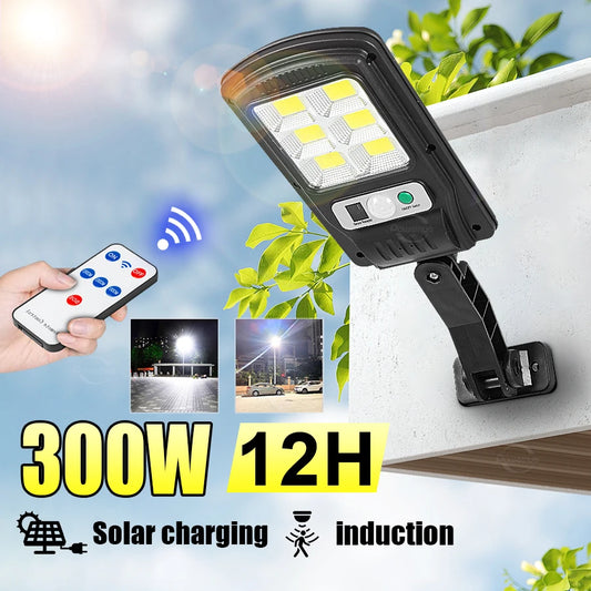 300W 120COB Solar Lights Outdoor External Solar Lamp with Motion Sensor 8m Remote Control Waterproof Garden Wall Street Light