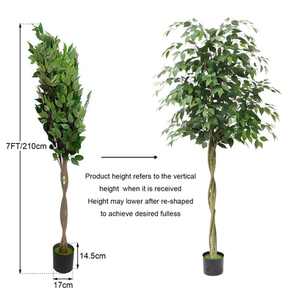 5FT 6FT 7FT Artificial Ficus Tree with Realistic Leaves and Lifelike Trunk,Faux Ficus Tree with Pot for Home Decor