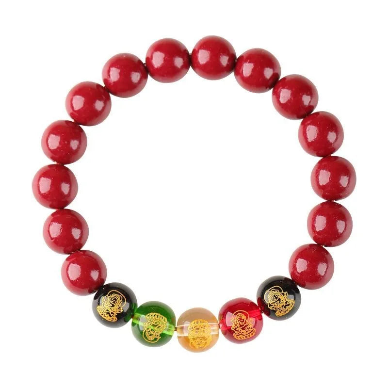 Good Luck Red Five Element Color Round Bead God of Wealth Blessing Bracelet Lovers Men Women Mom Gift Jewelry