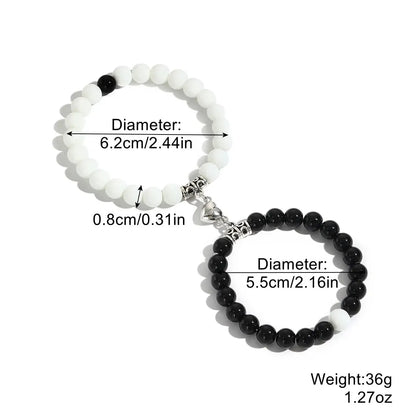 Hot Sale 2Pcs/Set Beads Bracelet For Lovers Natural Stone Distance Heart Magnet Couple Bracelets Friendship Fashion Jewelry Gift