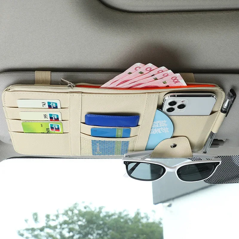 Car Sun Visor Organizer Storage Holder Styling Visor Clip Sunglasses Holder Card Ticket Pouch Organizer Accessories NEW