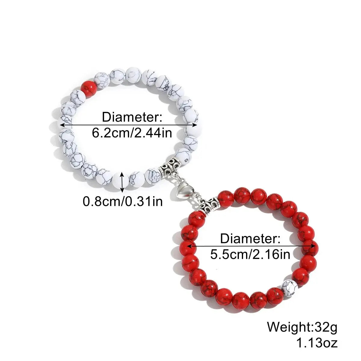 Hot Sale 2Pcs/Set Beads Bracelet For Lovers Natural Stone Distance Heart Magnet Couple Bracelets Friendship Fashion Jewelry Gift