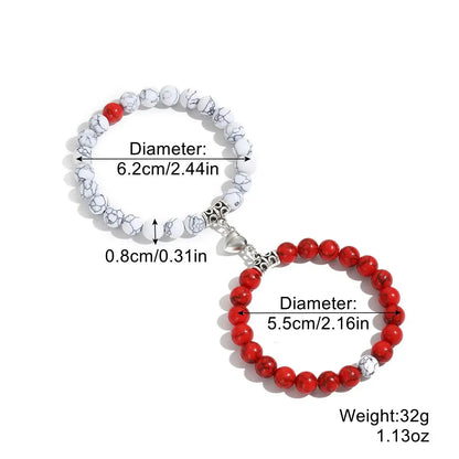 Hot Sale 2Pcs/Set Beads Bracelet For Lovers Natural Stone Distance Heart Magnet Couple Bracelets Friendship Fashion Jewelry Gift