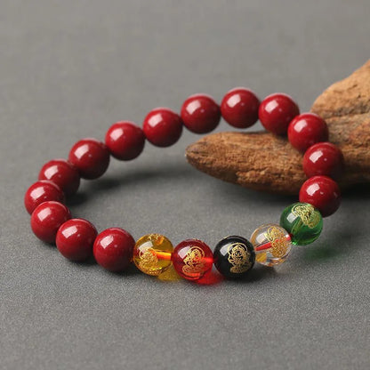 Good Luck Red Five Element Color Round Bead God of Wealth Blessing Bracelet Lovers Men Women Mom Gift Jewelry