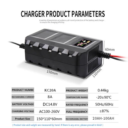 12v 14.6v Lithium Battery Charger Lifepo4 12.8v Lithium Iron Phosphate Battery Charger 20-100ah Charging US Plug