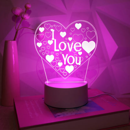 Pink Romantic Confession I LOVE YOU 3D Night Light Gift Light for Lovers, Bedroom Decoration Atmosphere Light