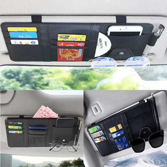 Car Sun Visor Organizer Storage Holder Styling Visor Clip Sunglasses Holder Card Ticket Pouch Organizer Accessories NEW