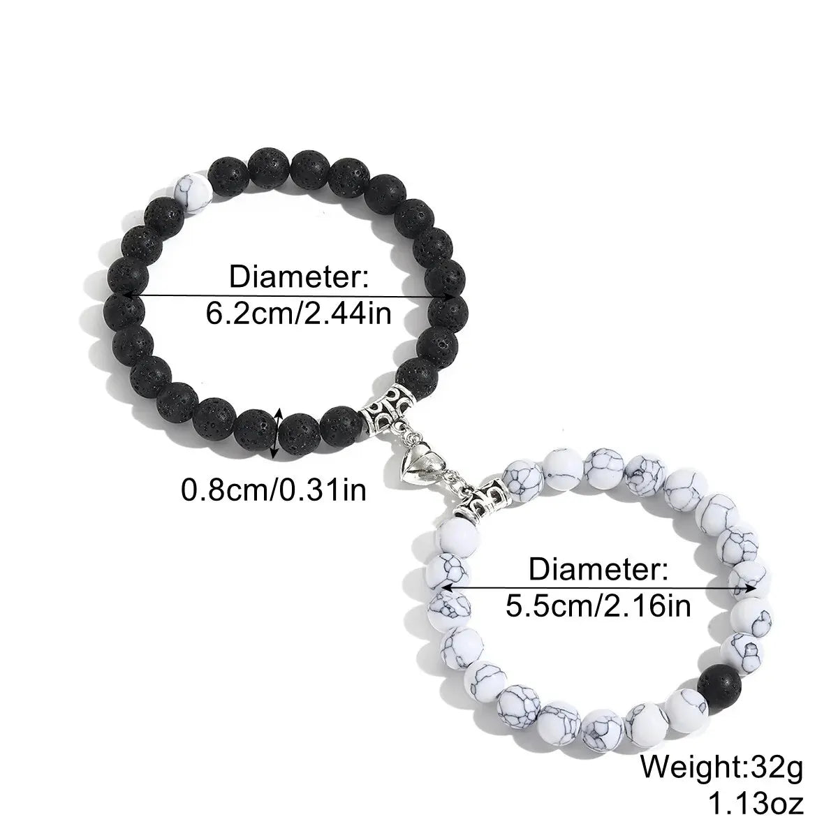 Hot Sale 2Pcs/Set Beads Bracelet For Lovers Natural Stone Distance Heart Magnet Couple Bracelets Friendship Fashion Jewelry Gift