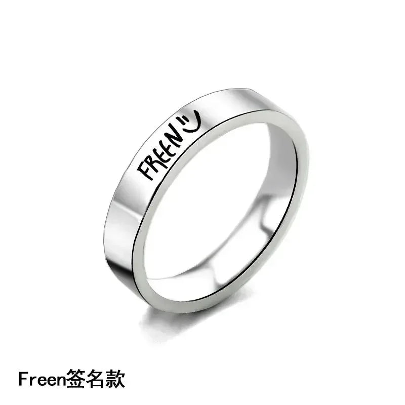 FreenBecky Same Female Leader of Thai Gap Series Signed The Same Ring with Titanium Steel Carving Lovers Ring Necklace