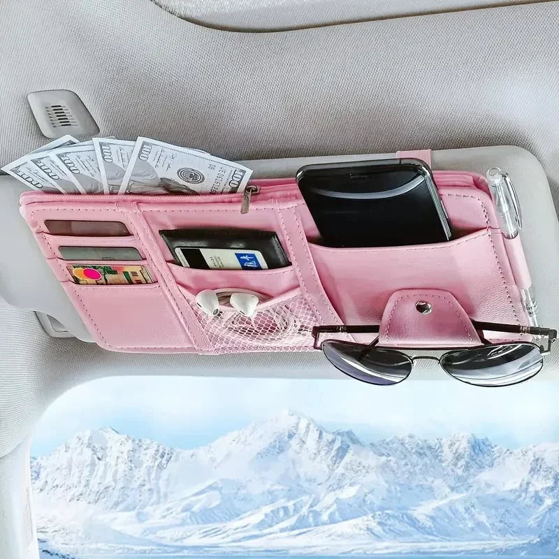 Car Sun Visor Organizer Storage Holder Styling Visor Clip Sunglasses Holder Card Ticket Pouch Organizer Accessories NEW