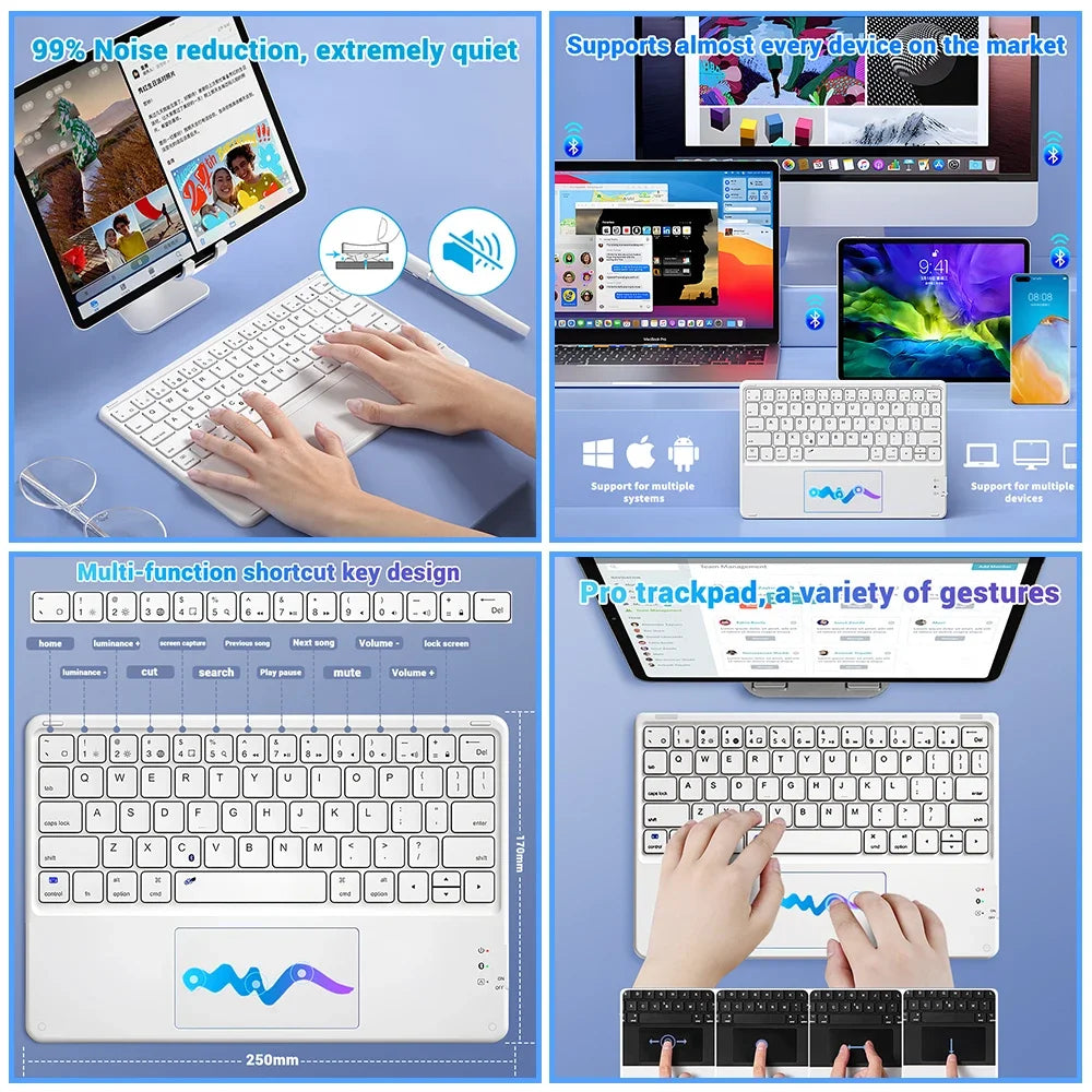 TrackPad Wireless Keyboard Mouse For IOS Android Windows Tablet For iPad Air Mini Pro Spanish French Portuguese Russian Keyboard