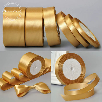 Gold 25yards 6mm 10mm 15mm 25mm 38mm  50mm Satin Ribbon Sash Gift Bow Handmade DIY Craft Wedding Party Supply Banquet Decoration