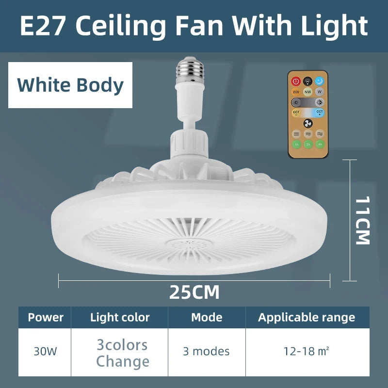 E27 LED Ceiling Fan Light with Remote Control Dimming Hanging Lamp for Living Room Study Home Adjustable Wind Speed Fan Lamps