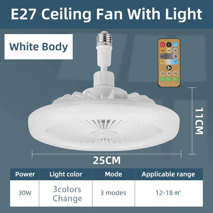 E27 LED Ceiling Fan Light with Remote Control Dimming Hanging Lamp for Living Room Study Home Adjustable Wind Speed Fan Lamps