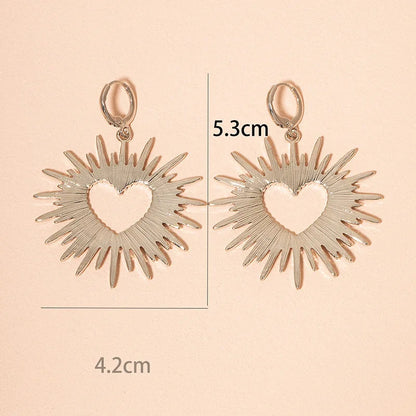 VALENTINES EARRINGS Hollow out Heart Drop Earrings for Women Gold Plated Boho Metal Spike Ear Accessories Gold Flaming Heart