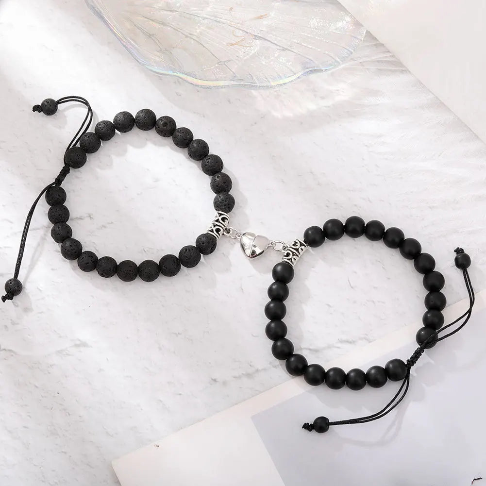 Romantic Natural Stone Couples Matching Bracelets for Women Men Heart Magnetic Distance Bracelet Yoga Jewelry Accessories