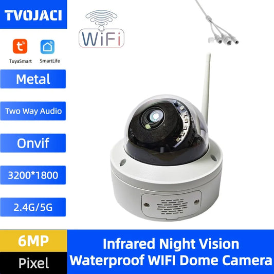 Tuya 6MP Outdoor Dome Camera 2.4ghz 5ghz  Onvif Two Way Talk Infrared night vision Waterproof Wifi IP Camera