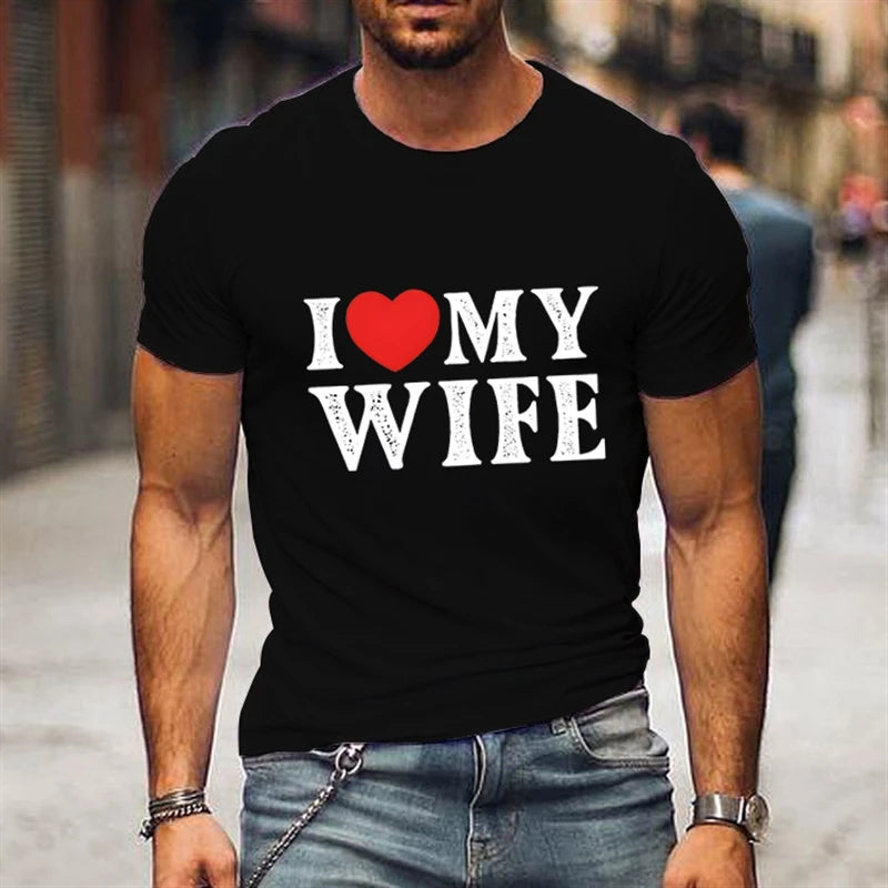 I Love My Wife I Love Hubby Print Couple T Shirt Summer Short Sleeve Loose Women Men Tee Shirt Funny Heart Lovers Couple Tshirt