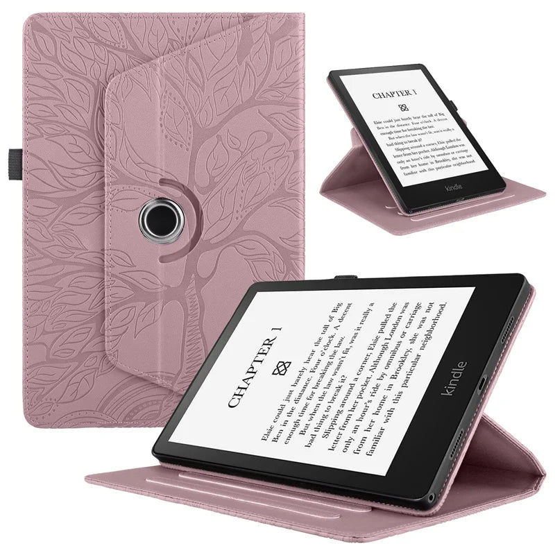 For Funda Kindle Paperwhite 12 Generation 7 Inch 2024 Colorsoft Case SA568B 3D Tree Embossed 360 Degree Rotating Stand Cover