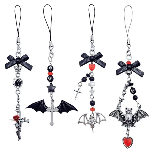 Mobile Phone Charm Gothic Bat Rose Pendant Keychain Strap Lanyard for Bag  Mobile Phone Chain Y2K Bowknot Heart Lanyard Keychain