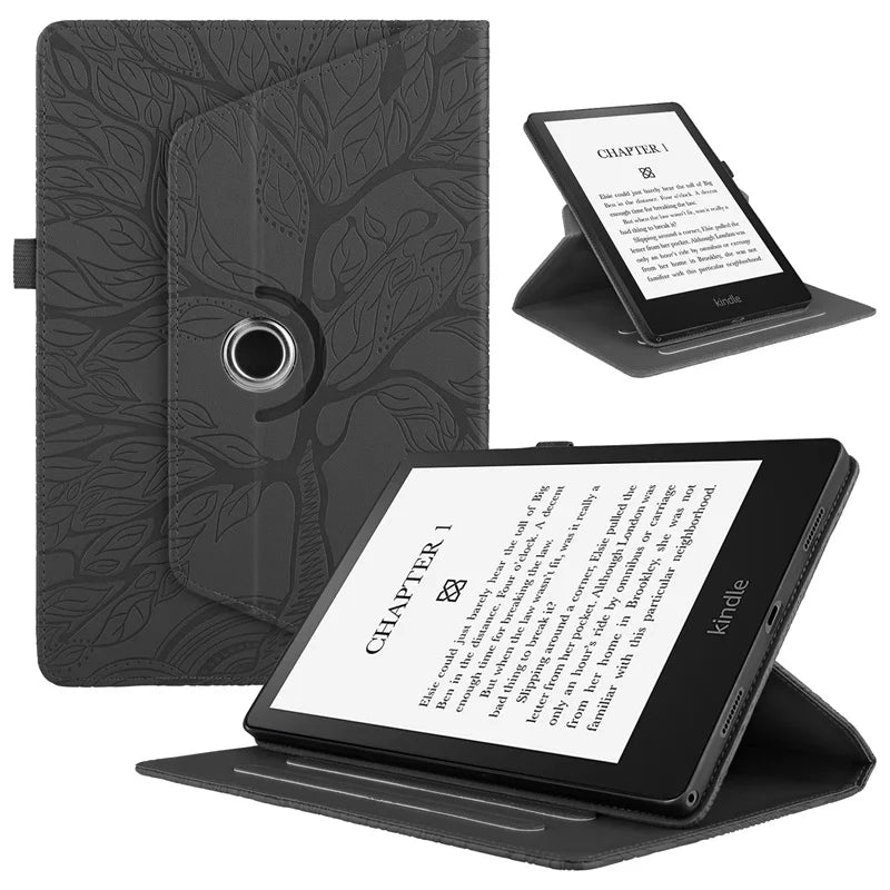 For Funda Kindle Paperwhite 12 Generation 7 Inch 2024 Colorsoft Case SA568B 3D Tree Embossed 360 Degree Rotating Stand Cover