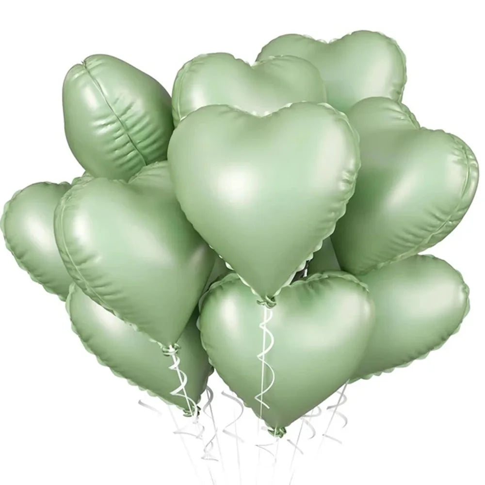 5/10pcs 18inch Heart Foil Balloons Pink Sage Green Heart Ballon for Birthday Party Valentines Day Wedding Anniversary Decoration