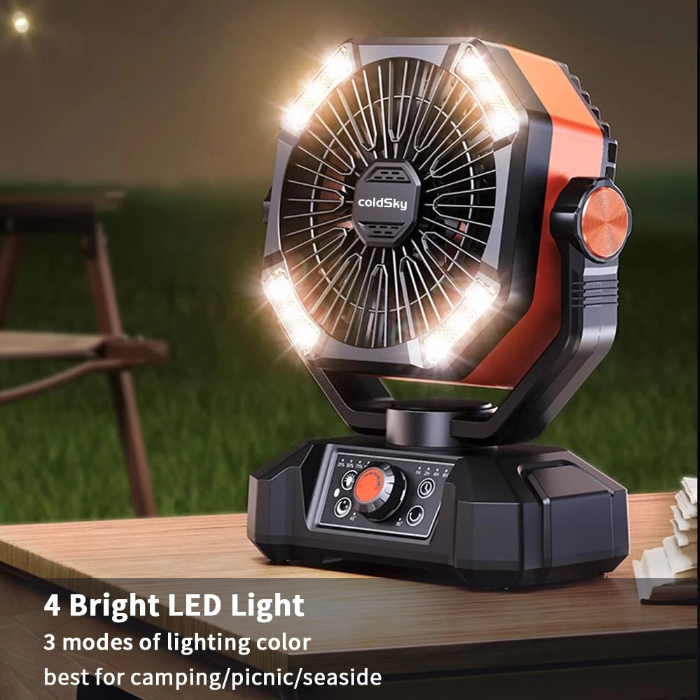 coldSky Camping Fan with 4 LED Lantern 8 Speeds Desk Fan 20000mAh Battery Portable Outdoor Fan for Outdoor Camping and Fishing