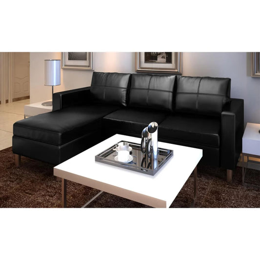 vidaXL 3-seater sectional sofa in black synthetic leather