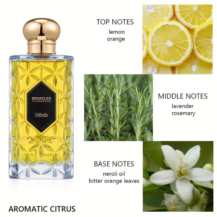 1 x Séfralls AZURE MIRACLE Eau de Toilette for Men and Women - 100ml/3.4fl.oz, Aromatic Citrus Scent, Long-Lasting Fresh Fragrance, Luxury Perfume with 5-15% Concentration, Alcohol-Based, Formaldehyde-Free