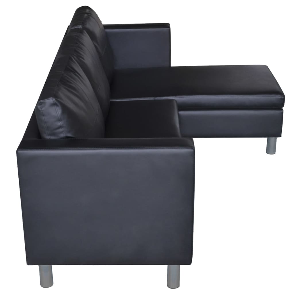 vidaXL 3-seater sectional sofa in black synthetic leather