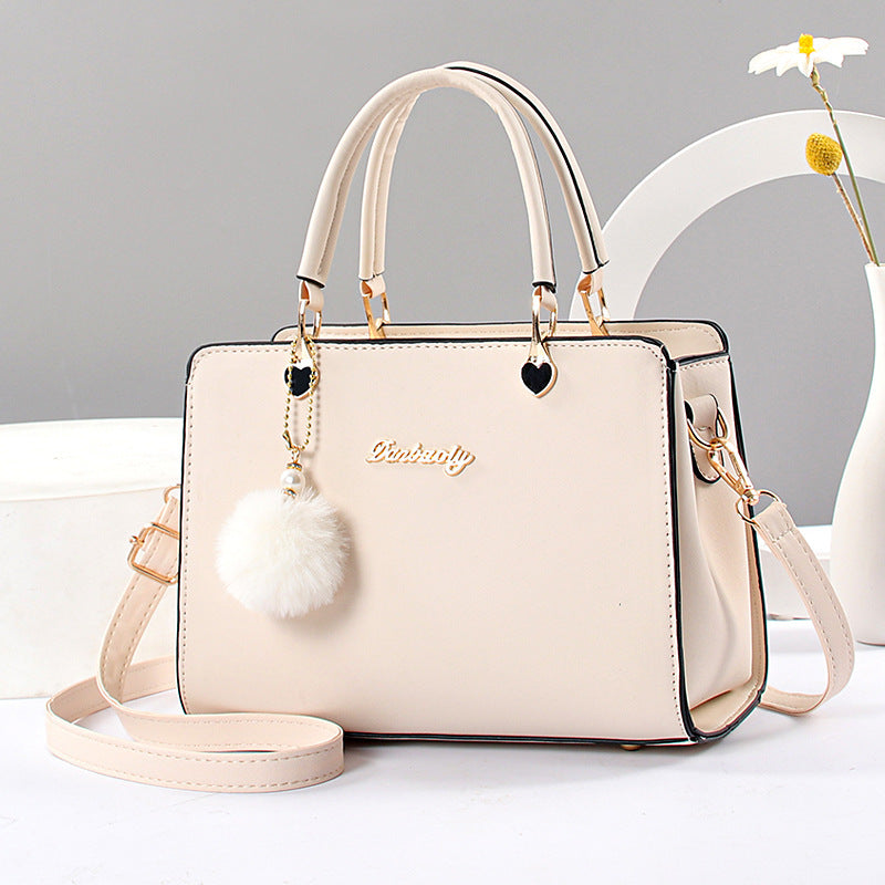 Women'S Elegant Faux Leather Handbag with Tassel Embellishment, Lightweight Solid Color Shoulder Bag with Adjustable Strap, Zipper Closure, Polyester Lined, Edge Paint Detail - Available in Multiple Colors